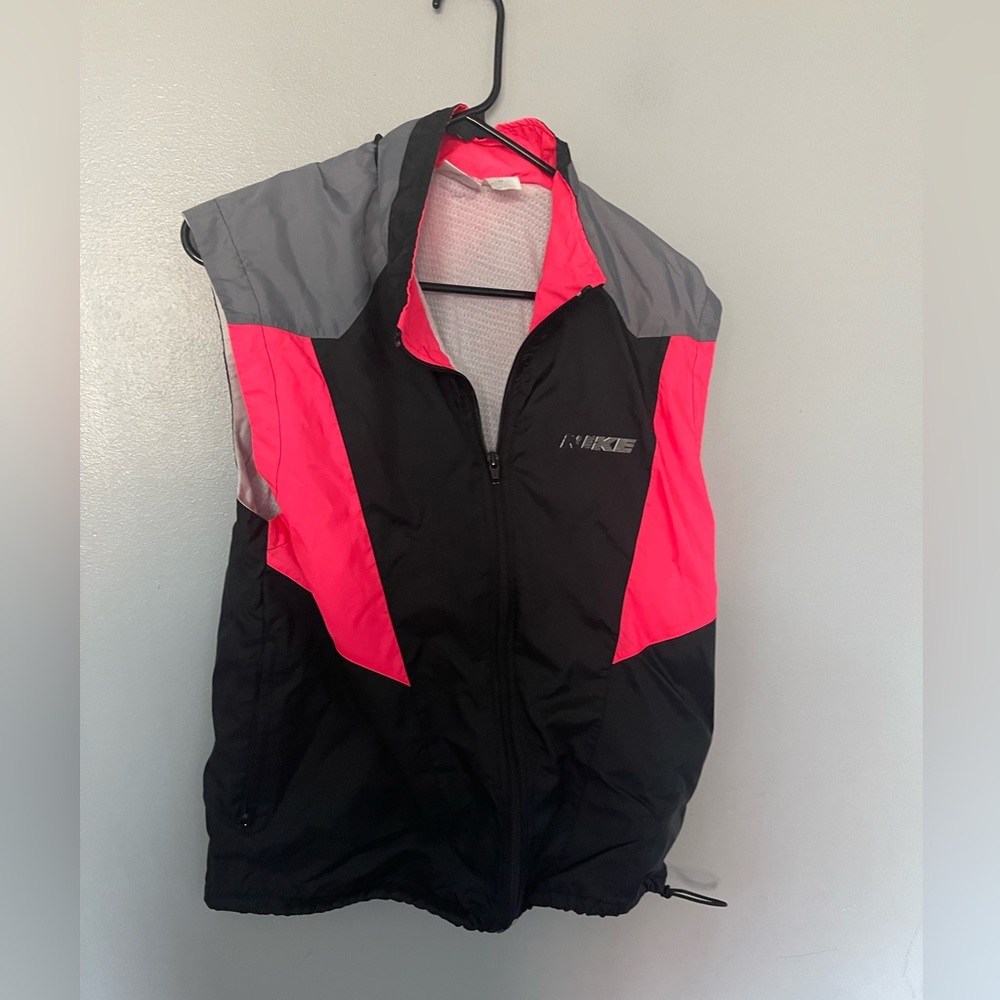 VINTAGE NIKE WINDBREAKER Large Hot Neon Pink Black New Wave Gray Tag Vest 90s M